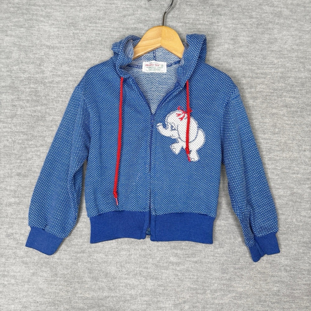 Vintage‎ Heathtex Baby Girls Jacket With Hood 1970s Size 24 Month Blue Elephant